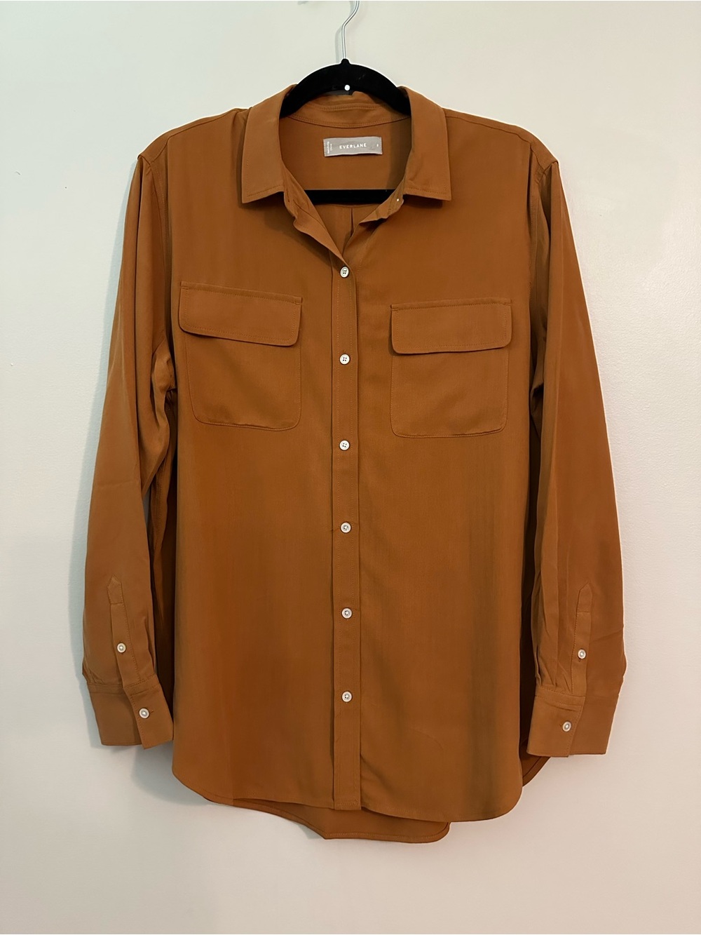 NWOT Everlane The Washable Silk Two-Pocket Relaxed Shirt in Rust Brown Size 8 - Picture 2 of 7